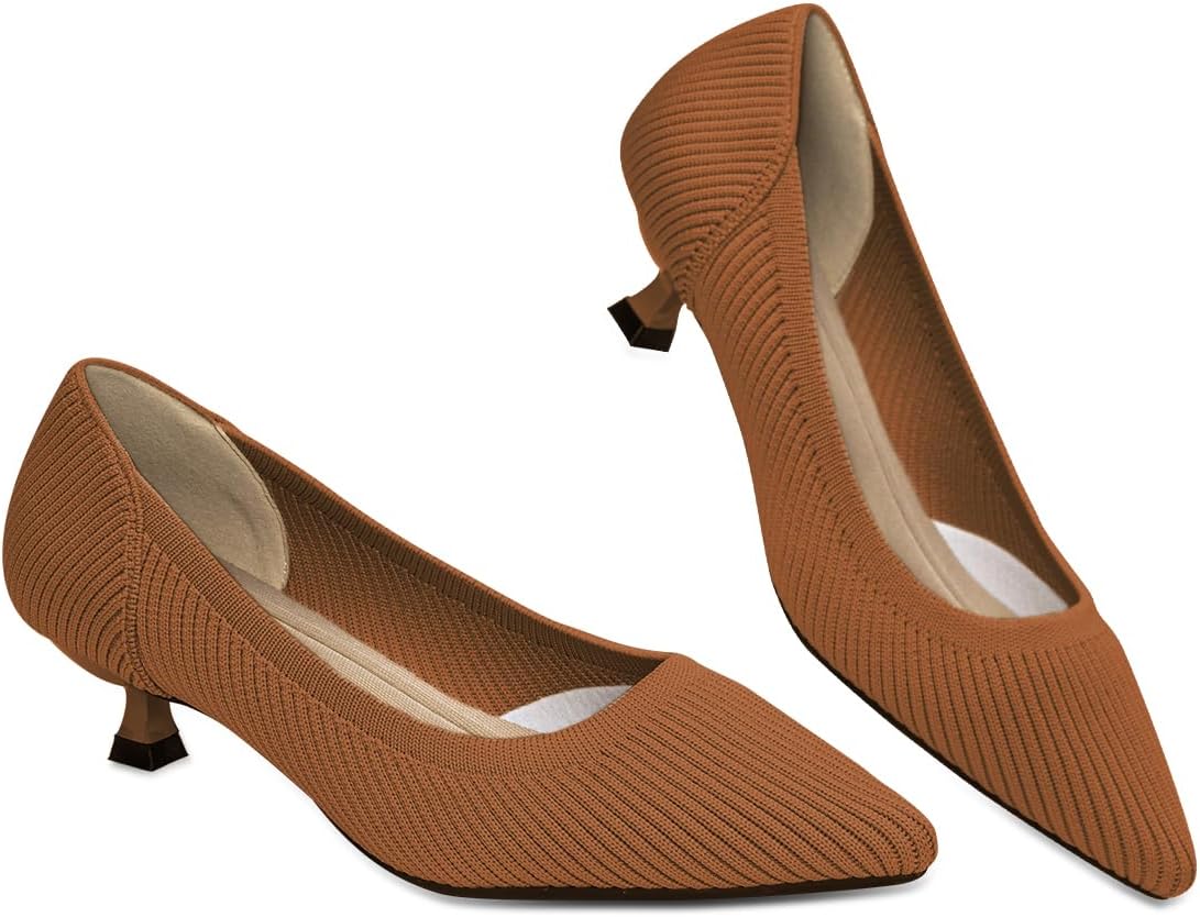 Womens Kitten Heels Pumps Shoes Comfortable Knit Closed Toe Heels for Women Work Office Casual Wedding Dressy