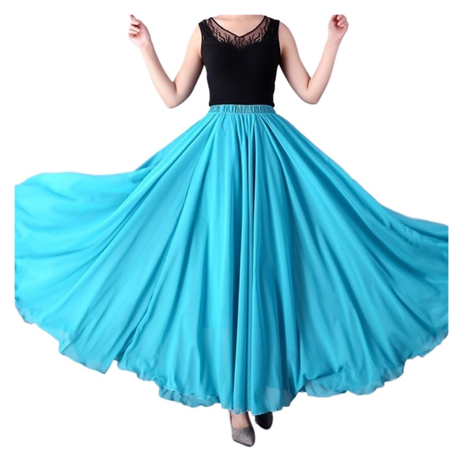 Jupe Longue Femme Jupe de Danse lyrique for Femmes, Double Couche, en Mousseline de Soie, Taille élastique, Grande Jupe Longue for Les Festivals de Danse