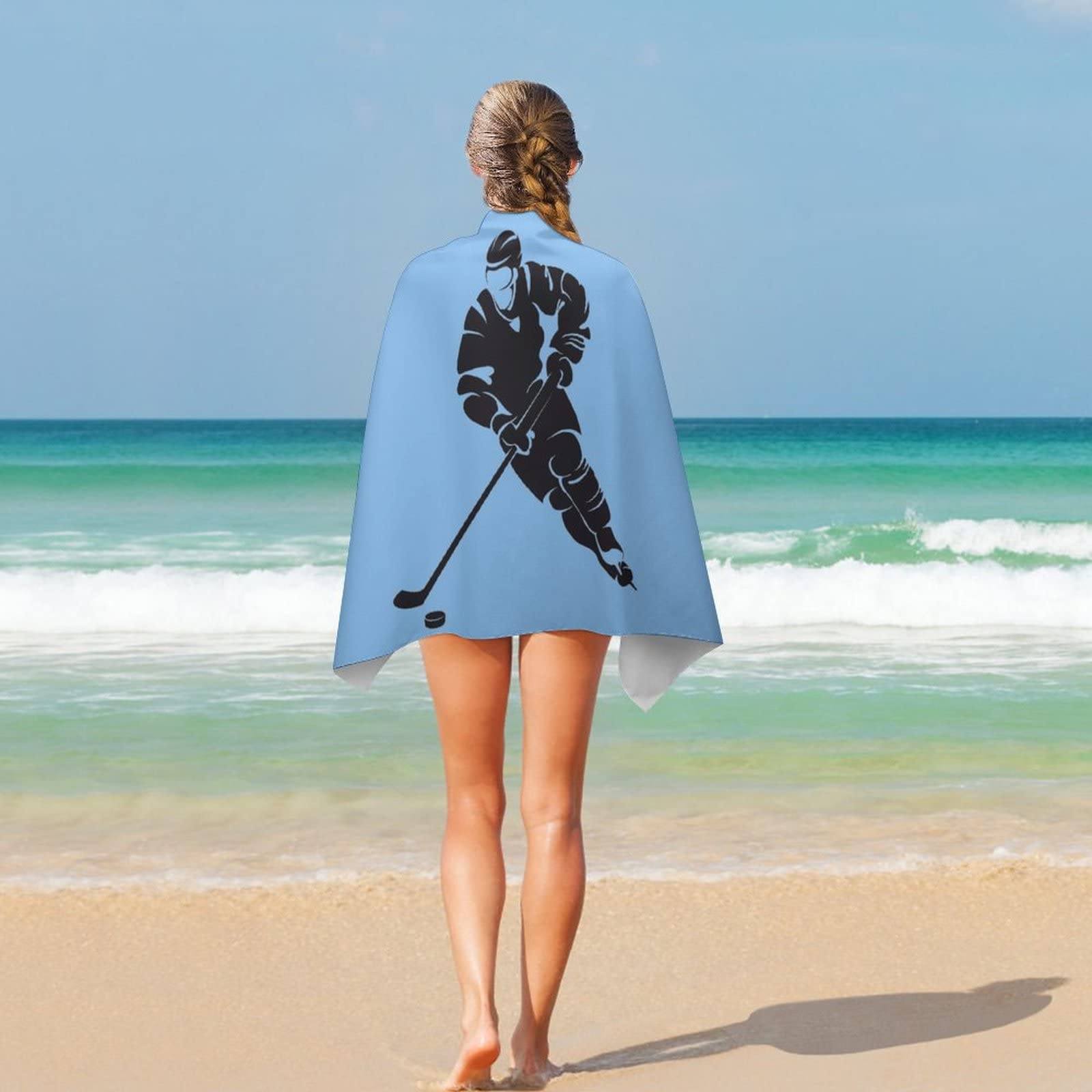 ZERAOKE Ice Hockey Pattern Microfiber Beach Towel - 32x52 Inch, Quick Dry, Sand-Free, Super Absorbent For Swimming & Travel