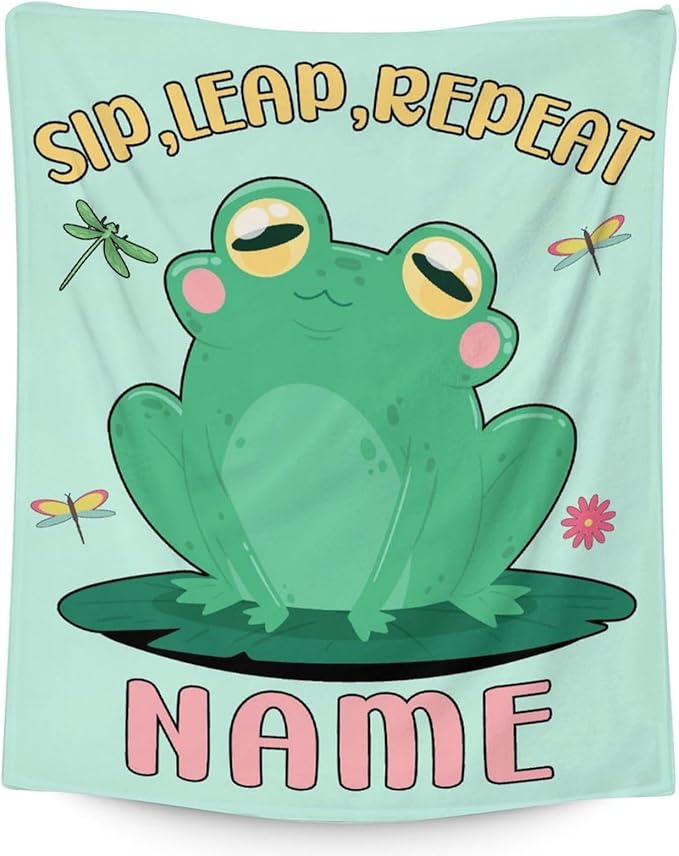 Mercuryelf Custom Frog Throw Blanket - Soft, Fuzzy & Warm - 40x50 Inches Flannel Blankets for Travel, Office - Light Green Funny Throws Gift for Kids