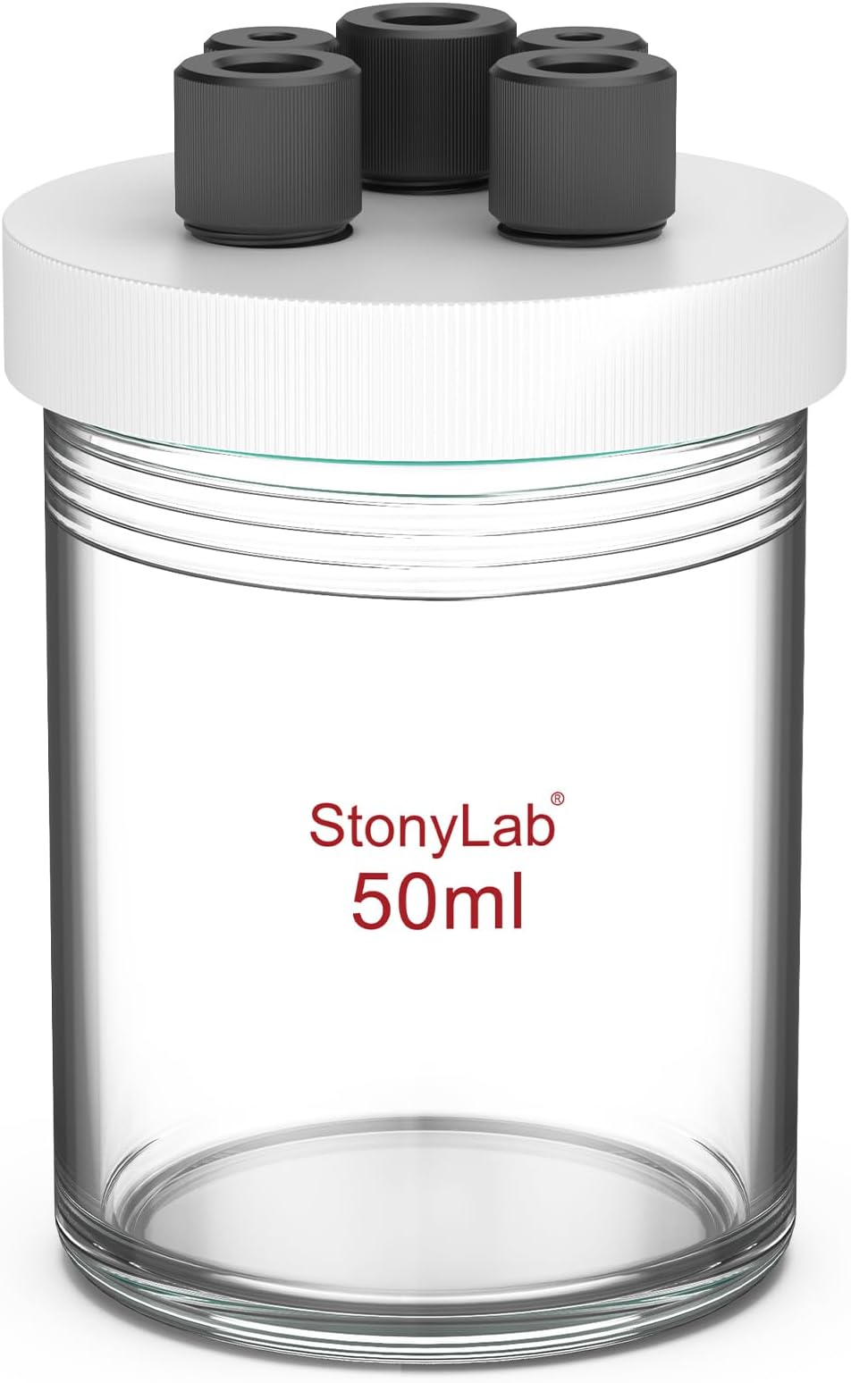 stonylab Single Chamber Electrolytic Cell, Borosilicate Glass Sealed Electrolytic Cell Electrochemical Cell Kit Reactor Electrolyzer with 5-Hole PTFE Lid, No Electrode Included, 50 ml