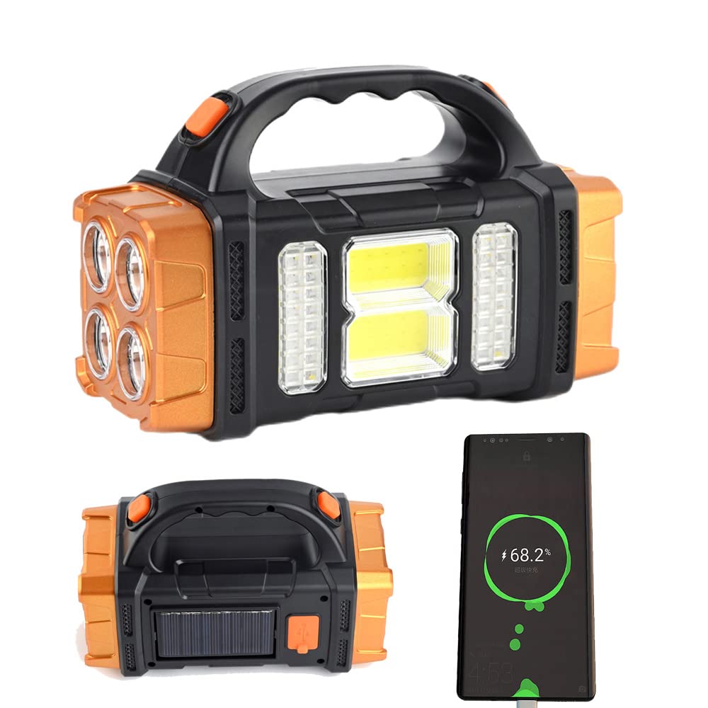 BomKra Rechargeable Torch Camping Light with Solar Charger, Multi Lamp Handheld Torch Lanterns Electric Flashlight for Outdoor Hiking or Indoor Power Outages (S-Gold)