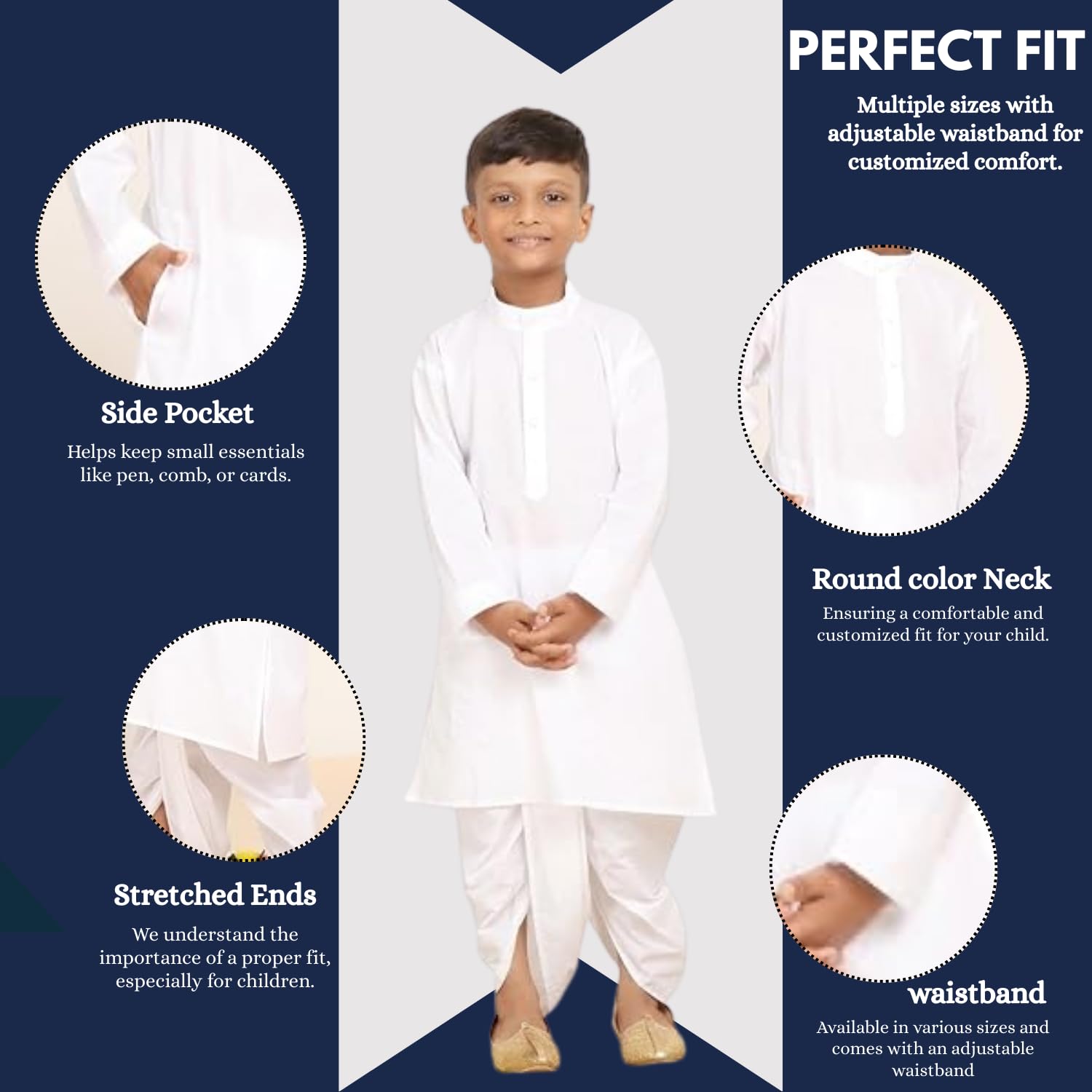 BABA AND BABY Boy's Cotton Solid White Kurta Dhoti Set (White Dhoti, 6-12Months) 1