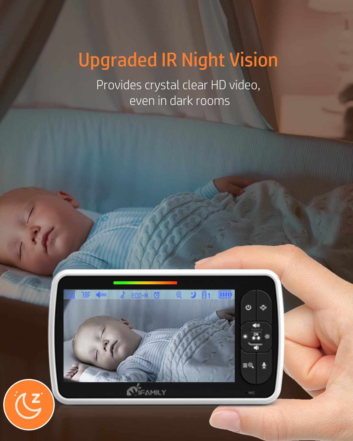 iFamily Split Screen Baby Monitor, Large Display Video Baby Monitor with 2 Cameras and Audio, Long Range, Remote pan tilt, Night Vision, Temperature Sensor, 2 Way Talk, Feeding Clock and lullabies.
