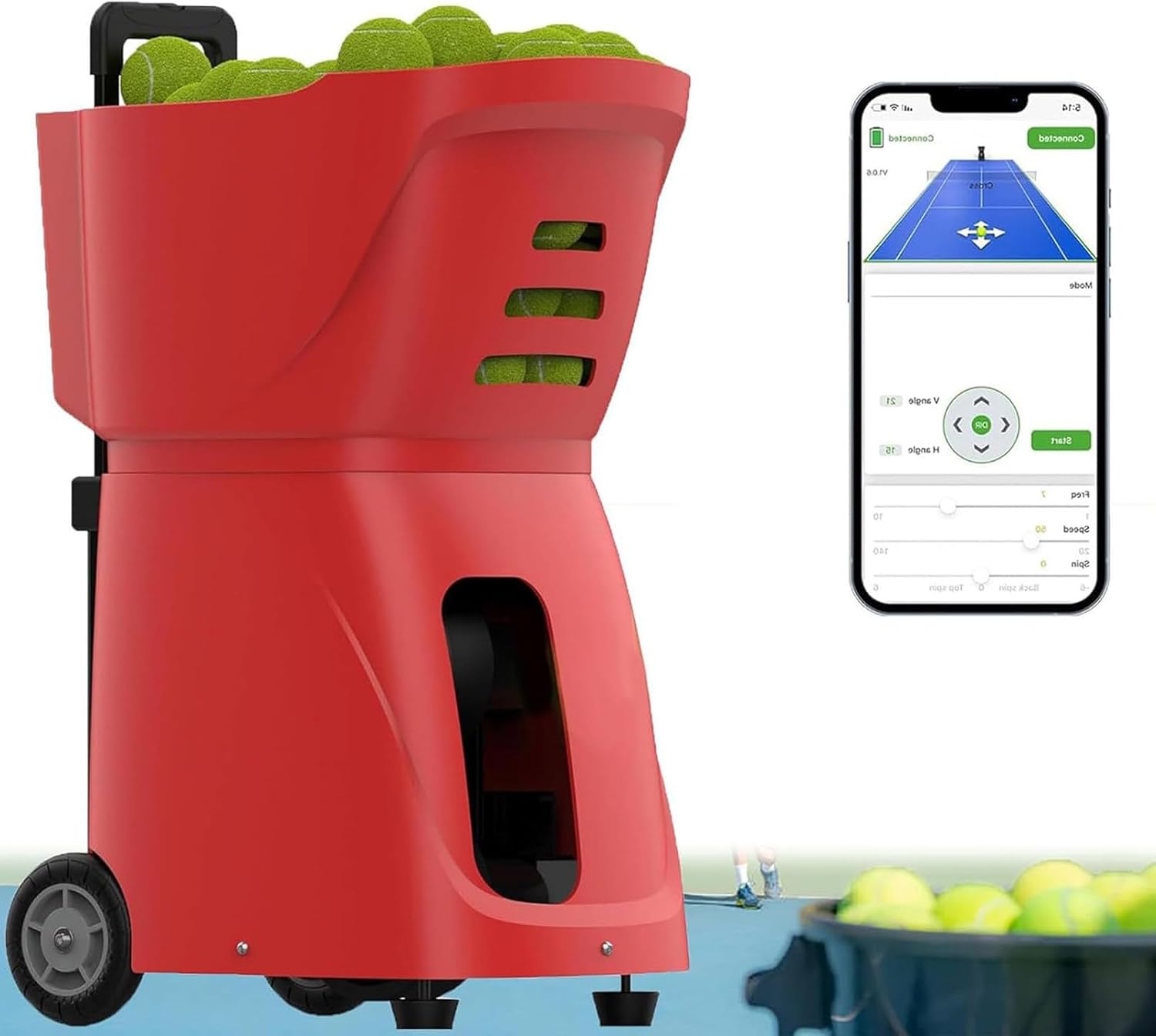 Electric Tennis Ball Dropping Machine Tennis Ball Feeder Tennis Machine Lightweight Tennis Serving Machine Frequency Adjustable for Tennis Balls,Red