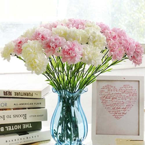 Miniatura 6 de Flores artificiales, 12 unidades, flores de clavel, hortensias de seda, ramo de novia para el hogar, jardín, fiesta, oficina, cafetería, decoración