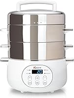 Euro Cuisine FS2500 Stainless Steel Electric Food Steamer - 2-Tier 17Qt, 1200W Fast Steam for Veggies, Fish, Meat