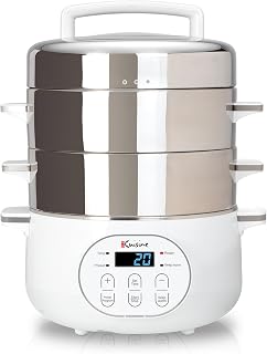 Euro Cuisine FS2500 1200W Stainless Steel Electric Food Steamer - 2-Tier 17Qt Vegetable Steam Cooker for Fish, Meat, Veggies