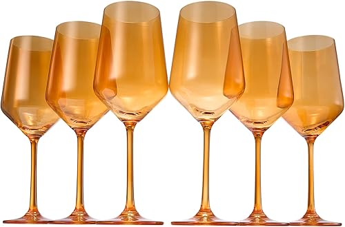 Juego de copas de vino de colores, juego de 6 vasos de 12 onzas, tallo alto de estilo italiano único para vino blanco y tinto, agua, vasos de