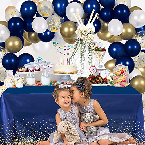 Reloger 12Pcs Navy Blue Plastic Tablecloth Gold Dot Blue Table Cloths, 54×108 Inches Disposable Gold Dot Confetti Dark Blue Table Cover For Dining, Graduation Party Decoration #TOP4
