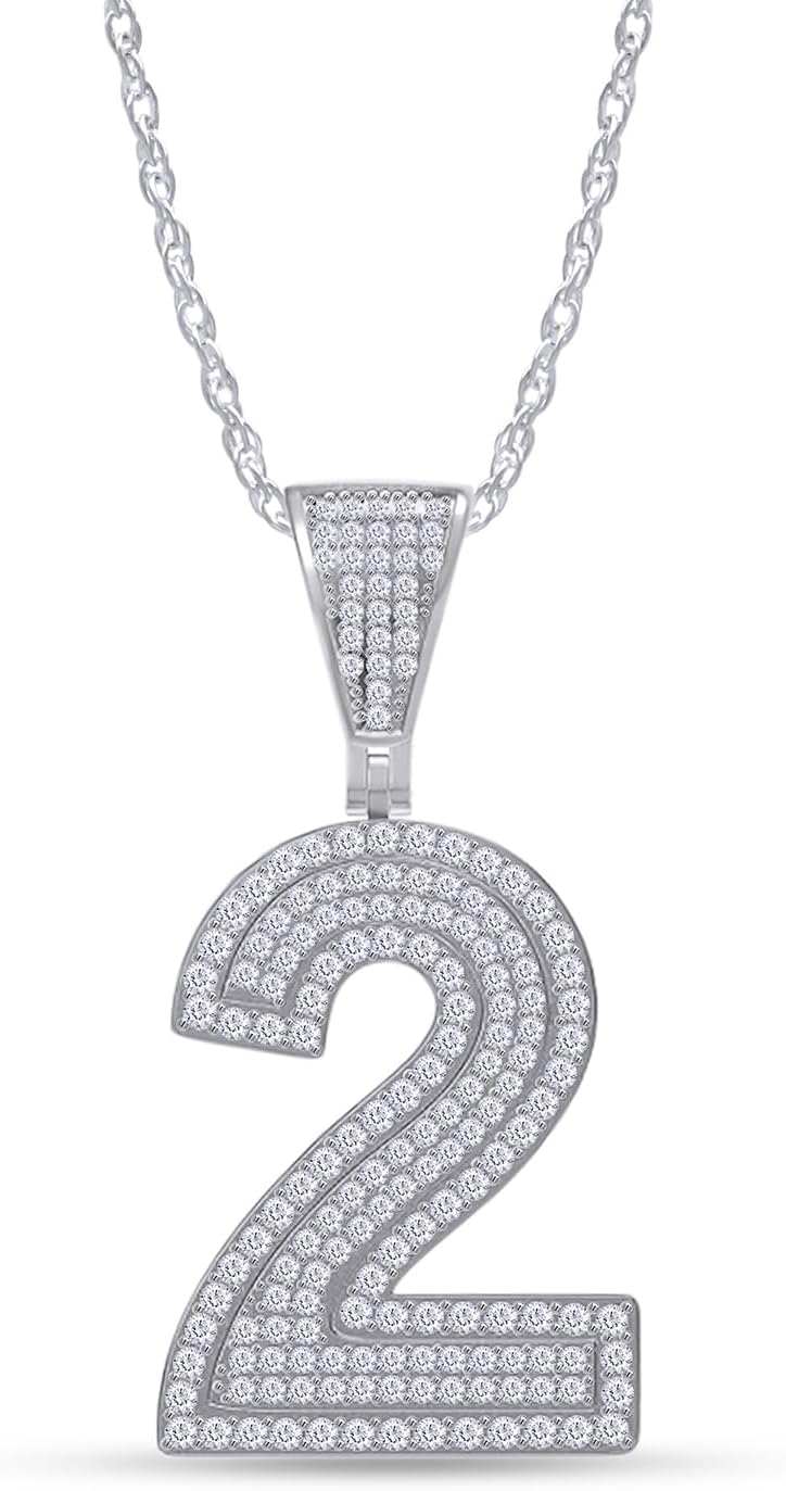 SAVEARTH DIAMONDS 1 Carat Round Cut Lab Created Moissanite Diamond Number 2" Pendant Necklace In 14k Gold Over 925 Sterling Silver With 18" Chain (VVS1 Clarity, 1.00 Cttw)