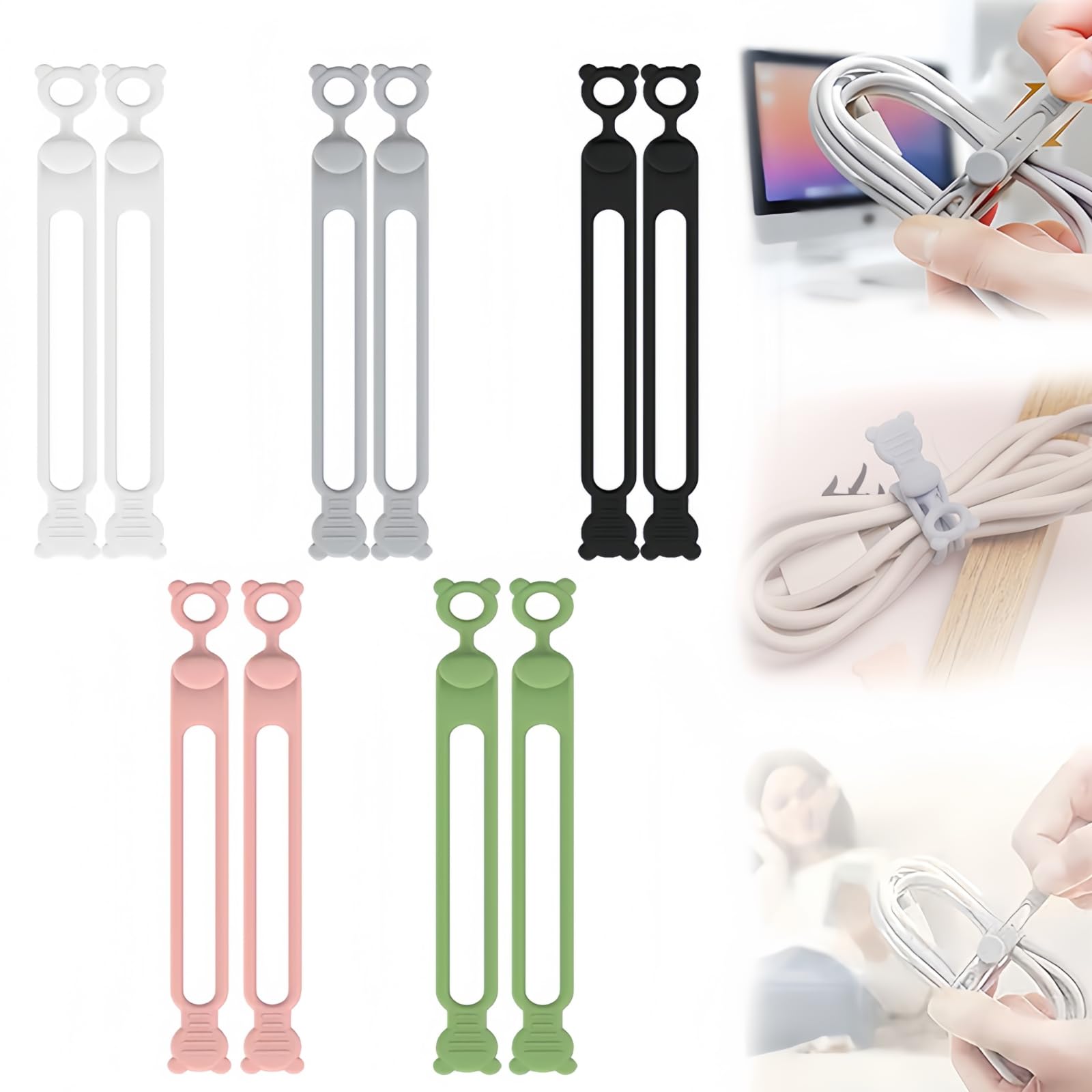 Data Cable Organizer New Silicone Cable Ties Reusable Cable Management Organizer 106mm Multipurpose Elastic Cord Organizer for Bundling