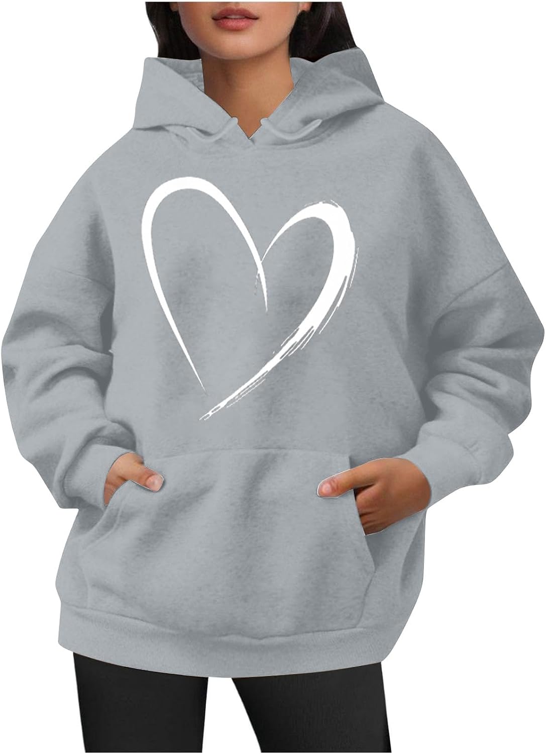 Womens Heart Graphic Hoodie Casual Long Sleeve Drawstring Pullover Comfortable Sweatshirt with Kangaroo Pocket