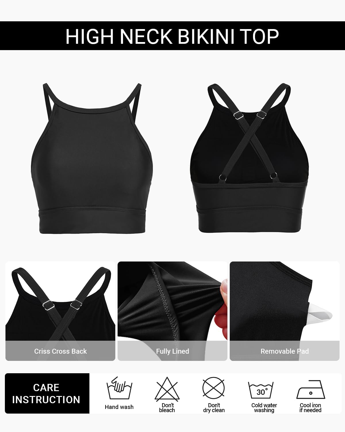 Women Swim Bikini Top - High Neck Modest Bathing Suit Top Swimwear - Image 5