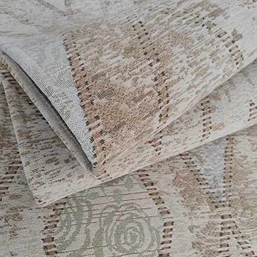 Amida Hallway Runner Rug Machine Washable Non Slip Backing Vintage Inspired Design Beige & Cream Flat Weave Dog Friendly Kitchen Runner Non Shedding Indoor Mat (Beige, 2'3"X8'9") #TOP1