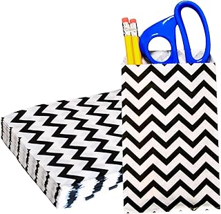 Novel Box 100 Pack Black Chevron Print Flat Merchandise Bags 4x6 Inches - Stylish Bag for Birthday Gifts - Bulk Paper Storage Bags for Goody, Shopping, Wedding Anniversary & Special Occasions