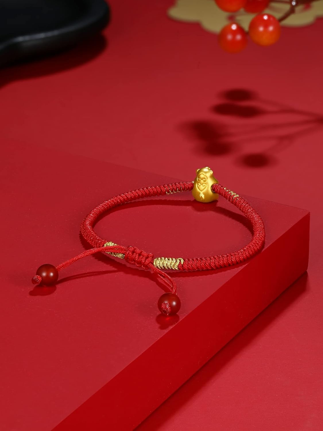 24K Gold Bracelet Chinese Zodiac Charm Bracelets Adjustable Red String Chain Lucky Link Good Luck Jewelry Snake Dragon Animal Beads Protection Braided Rope Stackable Bangle Unisex Gifts for Women Men