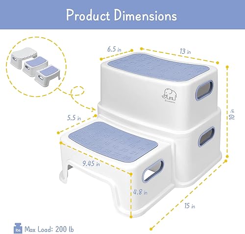 Miniatura 6 de Forbena Taburete de baño para niños, taburete de 2 escalones para entrenamiento de inodoro para niños pequeños, taburete de plástico resistente para