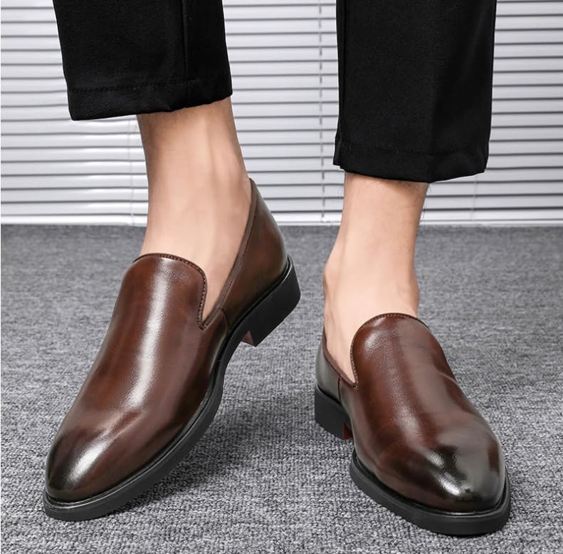 YZABEL Men's Patent Leather Slip-On Business Casual Shoes, Pointed Toe Flat Low Top Oxfords Dress Shoes, Lightweight Comfortable for Formal and Everyday Wear2