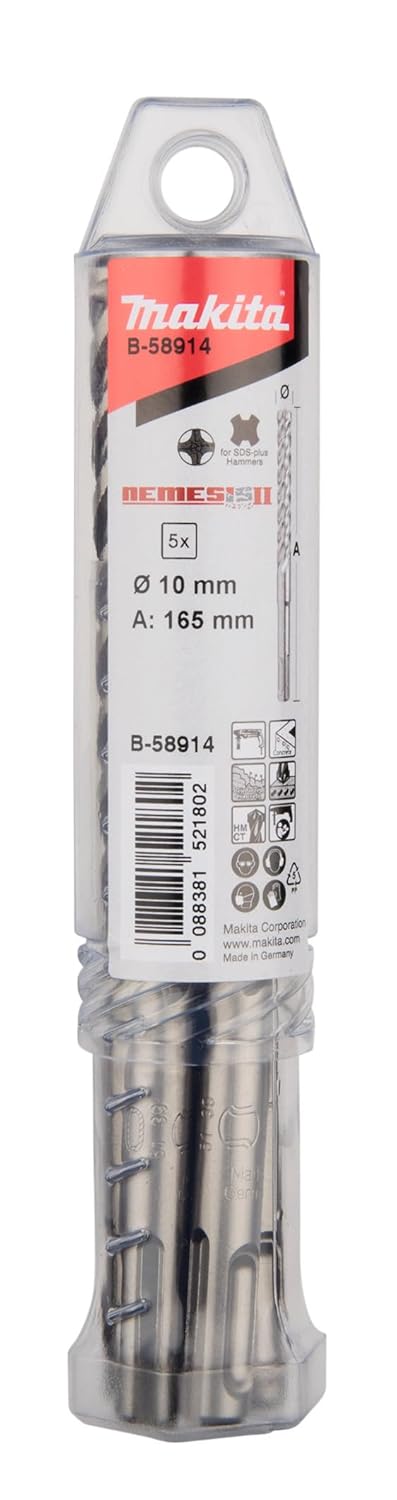 Makita 58914 NEMESIS2 0 W 0 V 10x165 SDS + Drill Bit (Pack of 5)