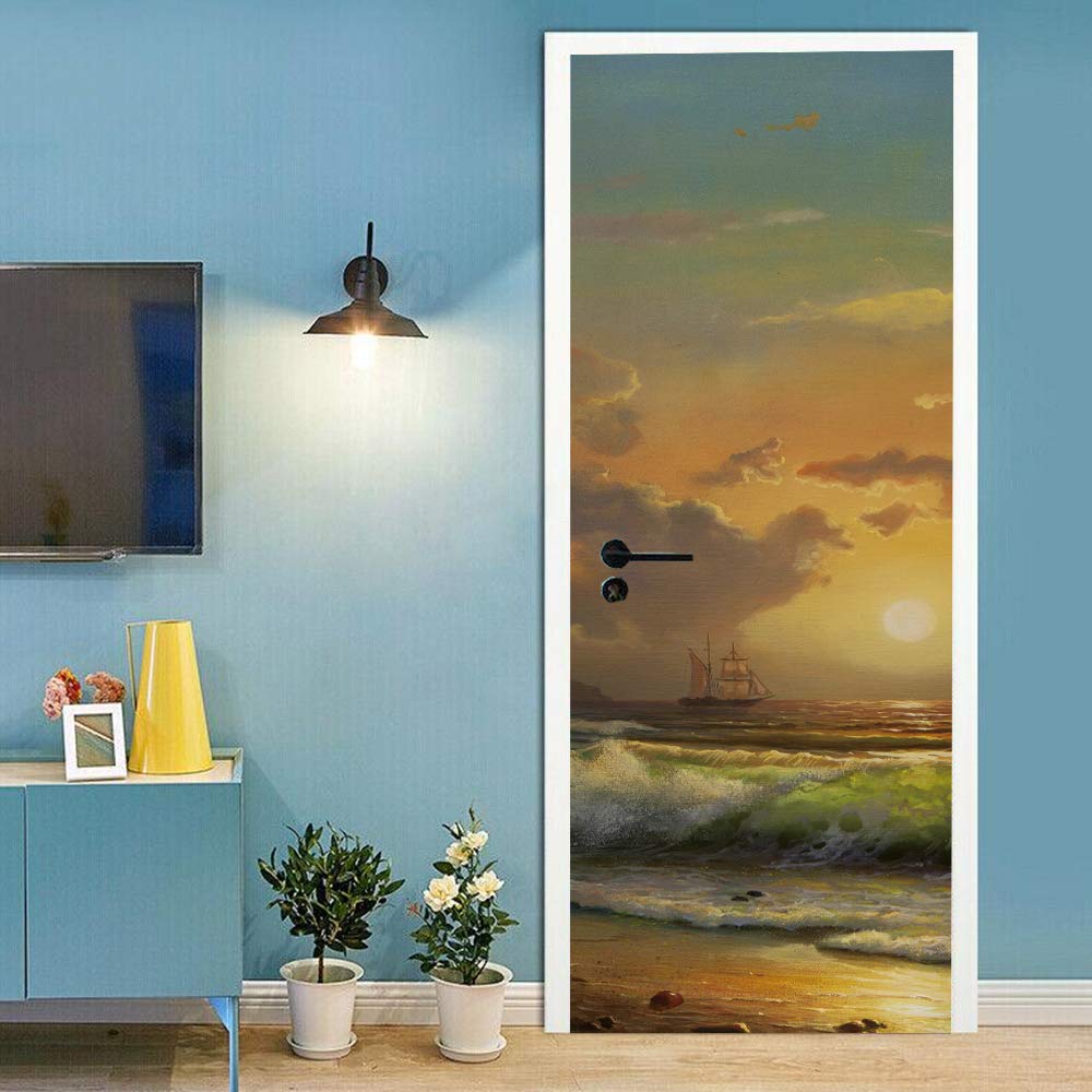 Sticker de porte plage au crépuscule pour créer un salon zen et épuré