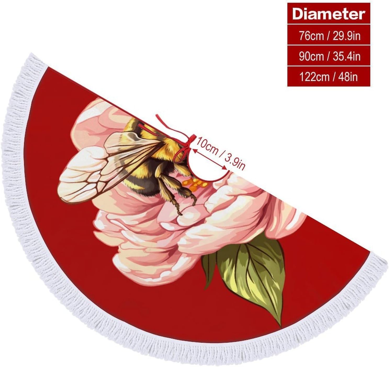 Bees Flowers Christmas Tree Skirt Round Xmas Tree Mat Ornaments Tree Skirts with Tassels for Holiday Party