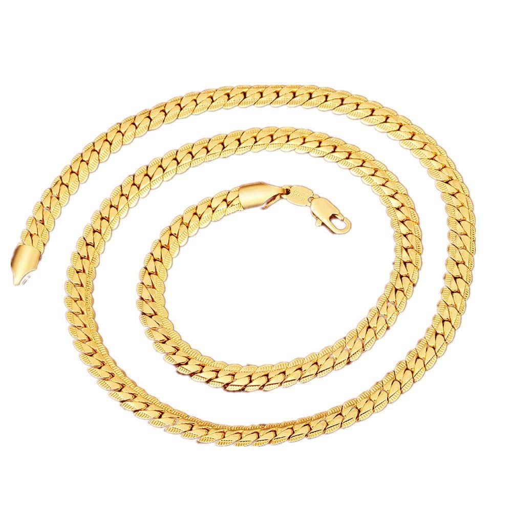 BoomYou Gold Plated Snake Chains Jewelry Mens Stainless Steel Snake Necklace Chain Flat Gold Herringbone Chain Link -6mm Width - Gold