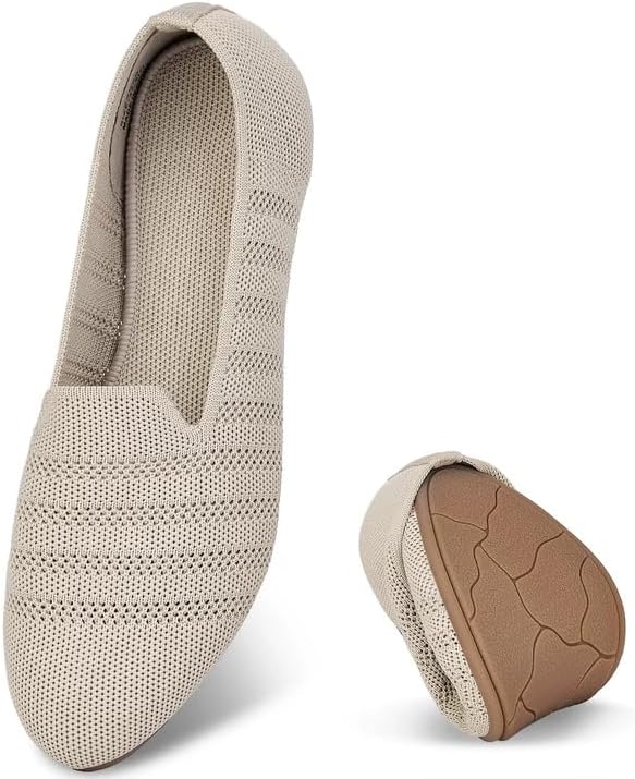 Puxowe Flats for Women Round Toe Flat Shoes Knit Women's Ballet Flat Shoes Dressy Ballerina Slip On Shoes for Women Foldable Comfortable Soft Low Wedge