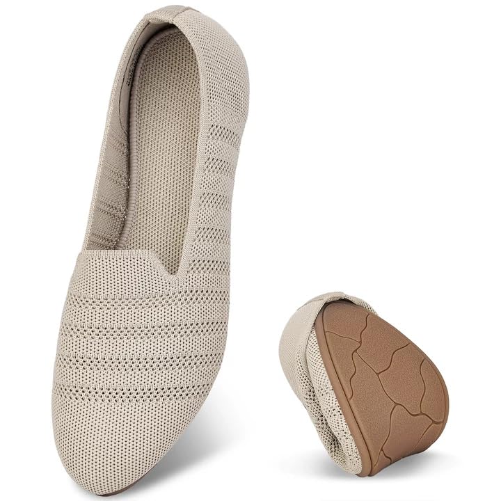 Puxowe Damen Ballerina Slip On Strick Kleid Flache Schuhe Pumps Bequem Ballerinas für Damen Runde Zehe