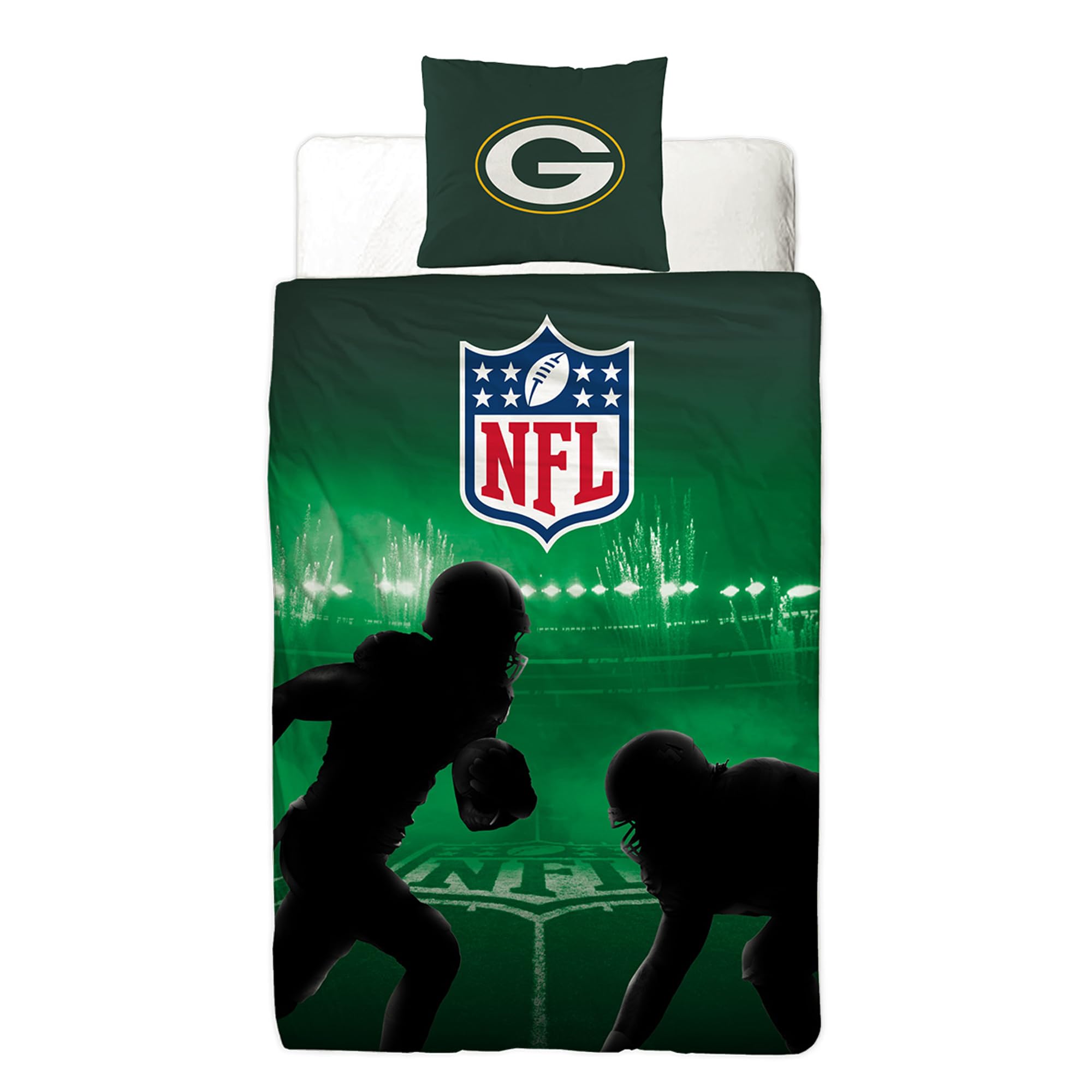 NFL Bettwäsche Green Bay Packers 135 x 200 cm + 80 x 80 cm 100% Baumwolle in Renforcé-Linon-Qualität mit Reißverschluss American Football Fan Super Bowl Cheeseheads Wende-Bezug deutsche Größe