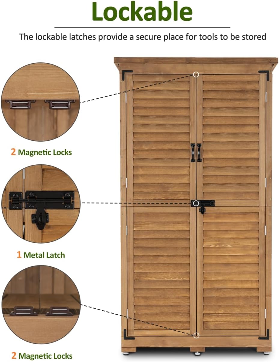 Close-up of the lockable doors of the MCombo Outdoor Storage Cabinet, showing the metal latch and magnetic locks.