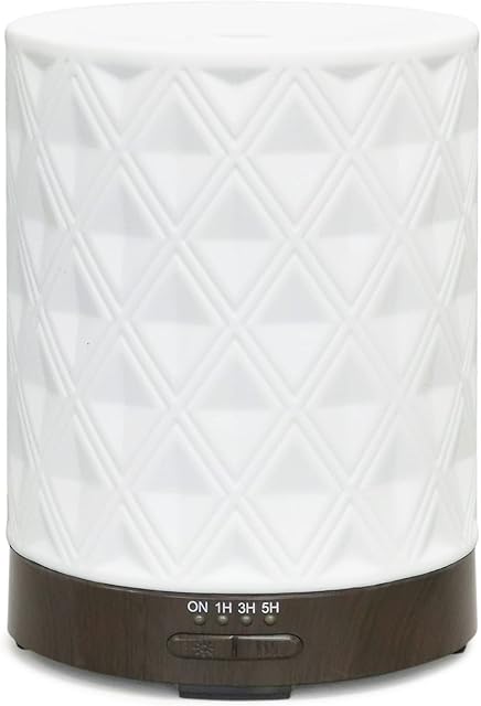 Earnest Living Essential Oil Diffuser White Ceramic Diffuser 250ml Timers Night Lights and Auto Off Function Home Office Aromatherapy Diffusers for Essential Oils