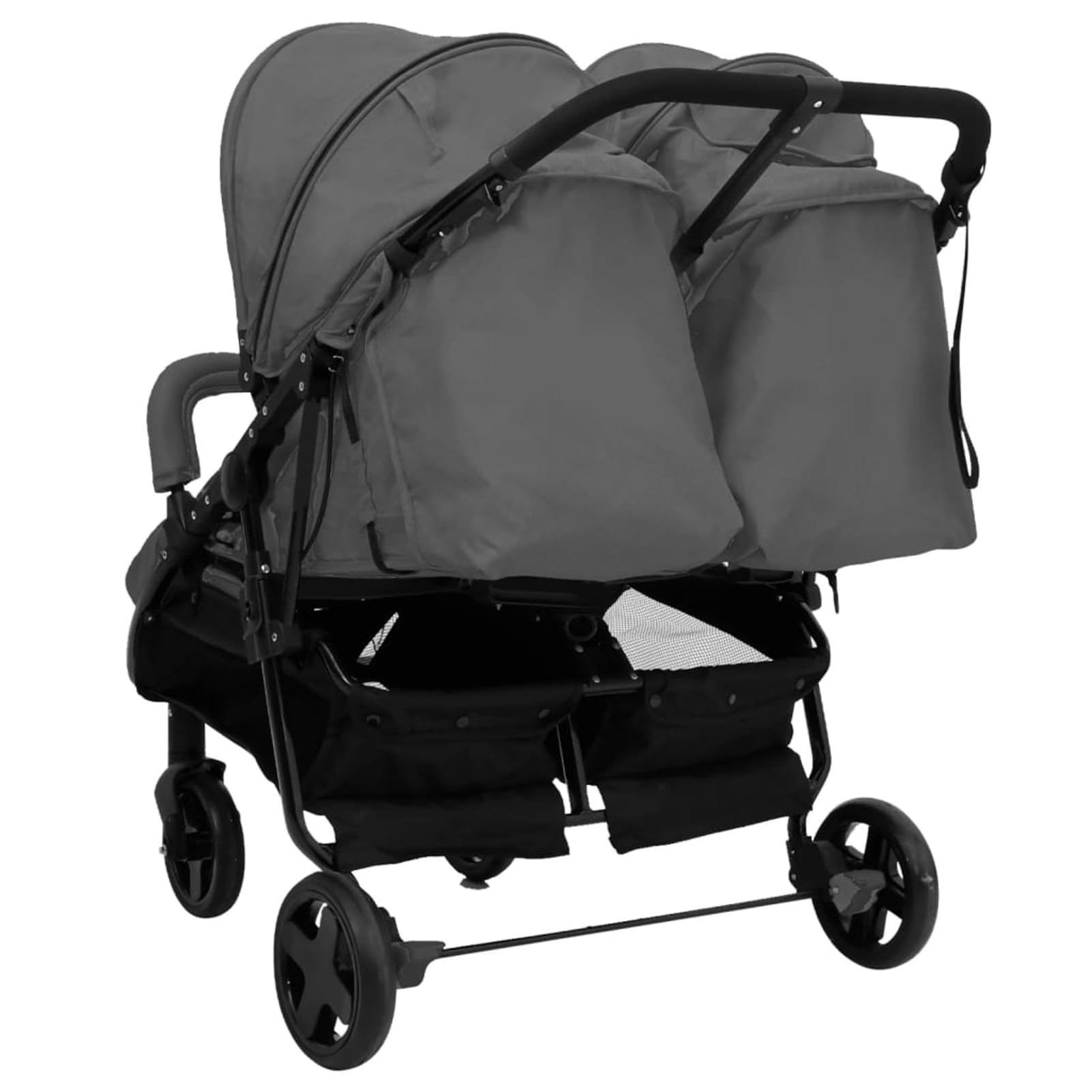 Homgoday Passeggino Gemellare Grigio Scuro e Nero in Aiaio, Mobili per Casa Interno Esterno Soggiorno Camera da Letto