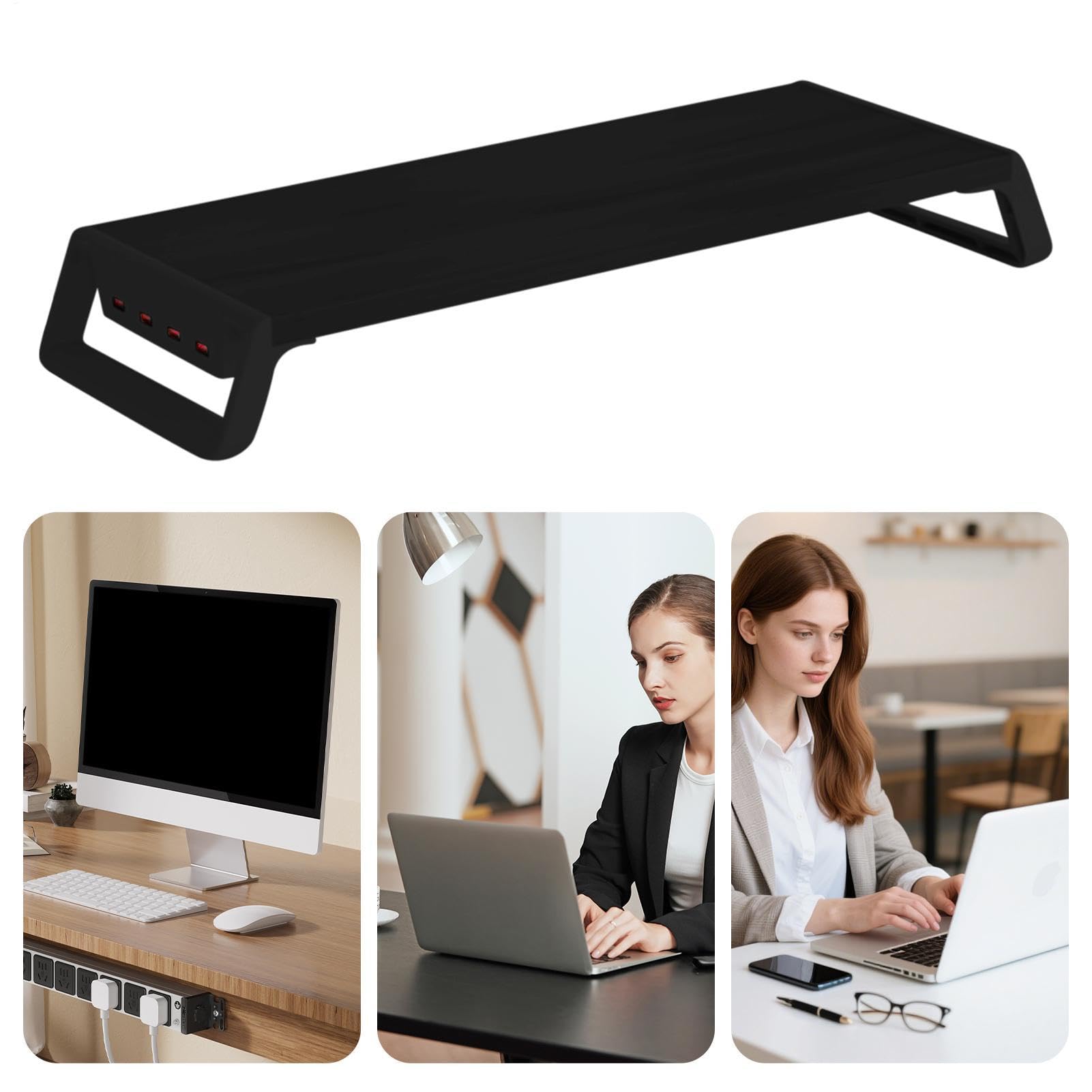 Podwyższenie do monitorów komputerowych, z 4 portami USB, akcesoria biurowe, na monitor komputerowy z drewna, do domu, biura, mieszkania, akademika
