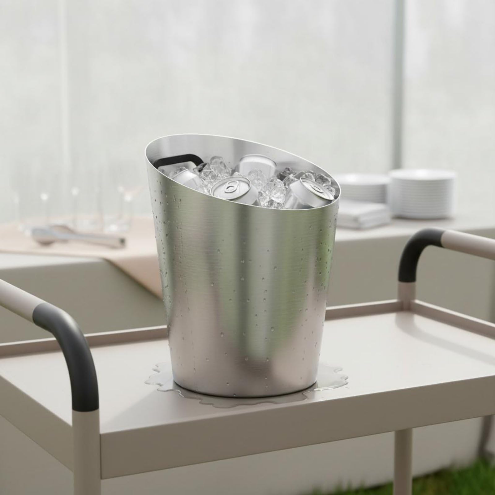 Outdoor Getränkekühler Sektkühler Eiskübel Getränkewanne Eisbehälter aus Rostbeständigem Edelstahl mit Gummiertem Griff Effiziente Kühlung für Bier, Roségold, Groß 5L