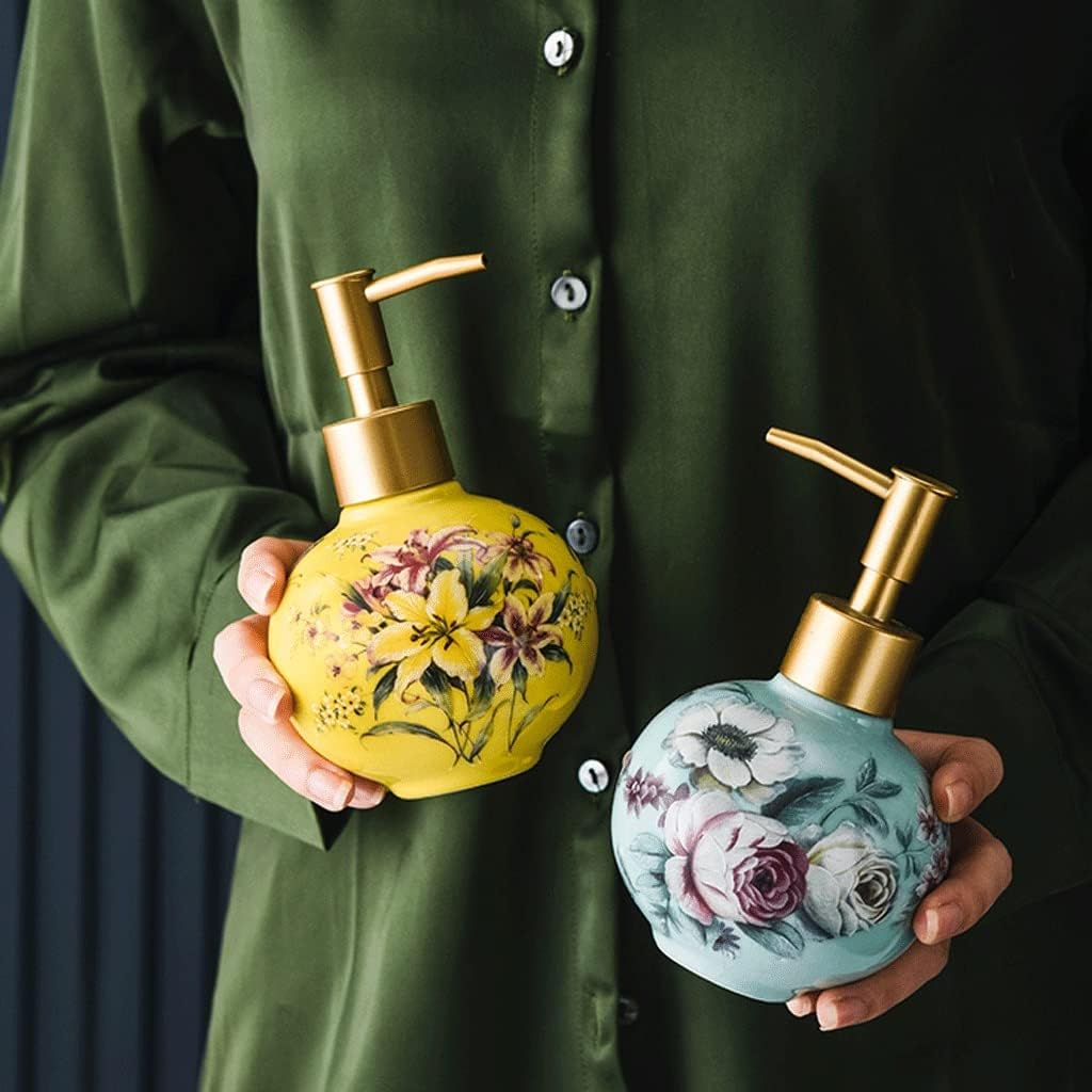 Dispenser Pump Ceramic Soap & Lotion Dispenser for Kitchen Or Bathroom Hand-Painted Shower Dispenser Countertops Pump Dispenser,High Capacity Lotion Dispenser