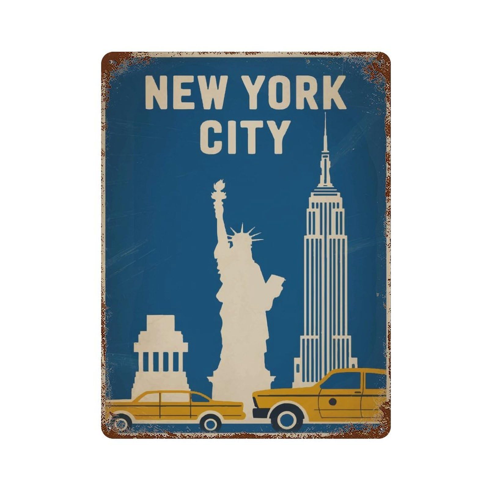Rust Effect New York City Vintage Distressed Metal Wall Sign 15.7"x11.8", Farmhouse Wall Decor for Office, Studio And Wall Decor