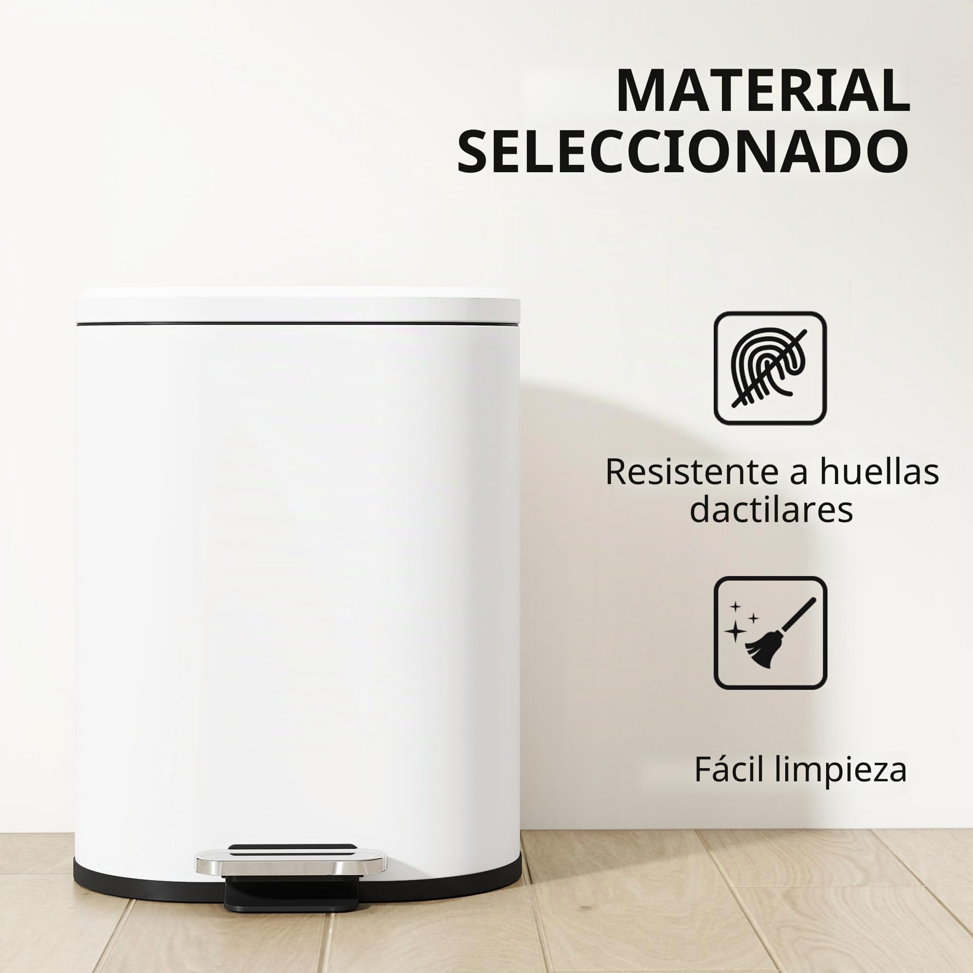 HOMCOM Cubo de pedal 12L, blanco, 30x25.5x37.5cm