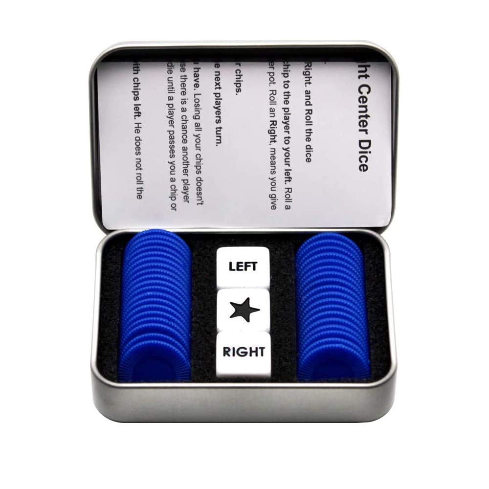 Left Right Centre Dice Game Set with 3 Dices + 36 Blue Chips