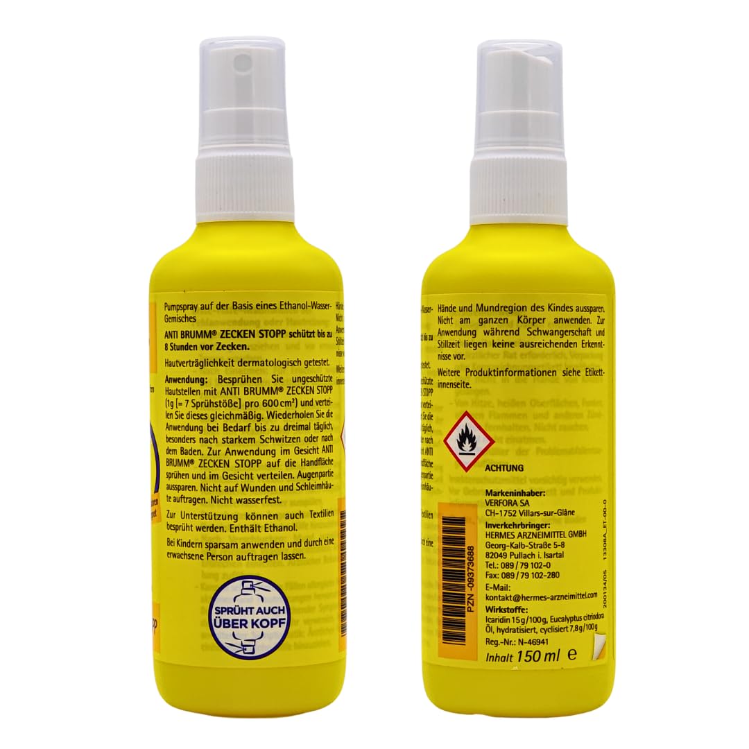 Anti Brumm Zecken Stopp Pumpspray 1x 150 ml I Schutz vor Zecken I Zeckenspray I Icaridin I Für Erwachsene und Kinder ab 2 Jahren I Insekten-Repellent I Spar-Set plus Pharma Perle give-away