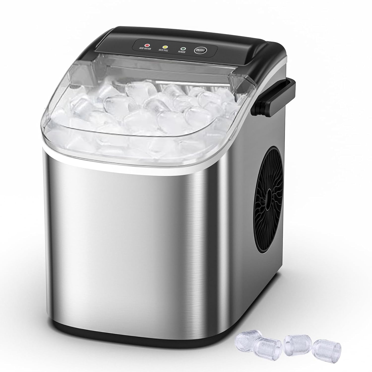 portable bullet ice maker machine, one-click operation pebble ice machine 34lbs/24hr production, 6-8 minutes quick ice making, 1.2l water tank, silver