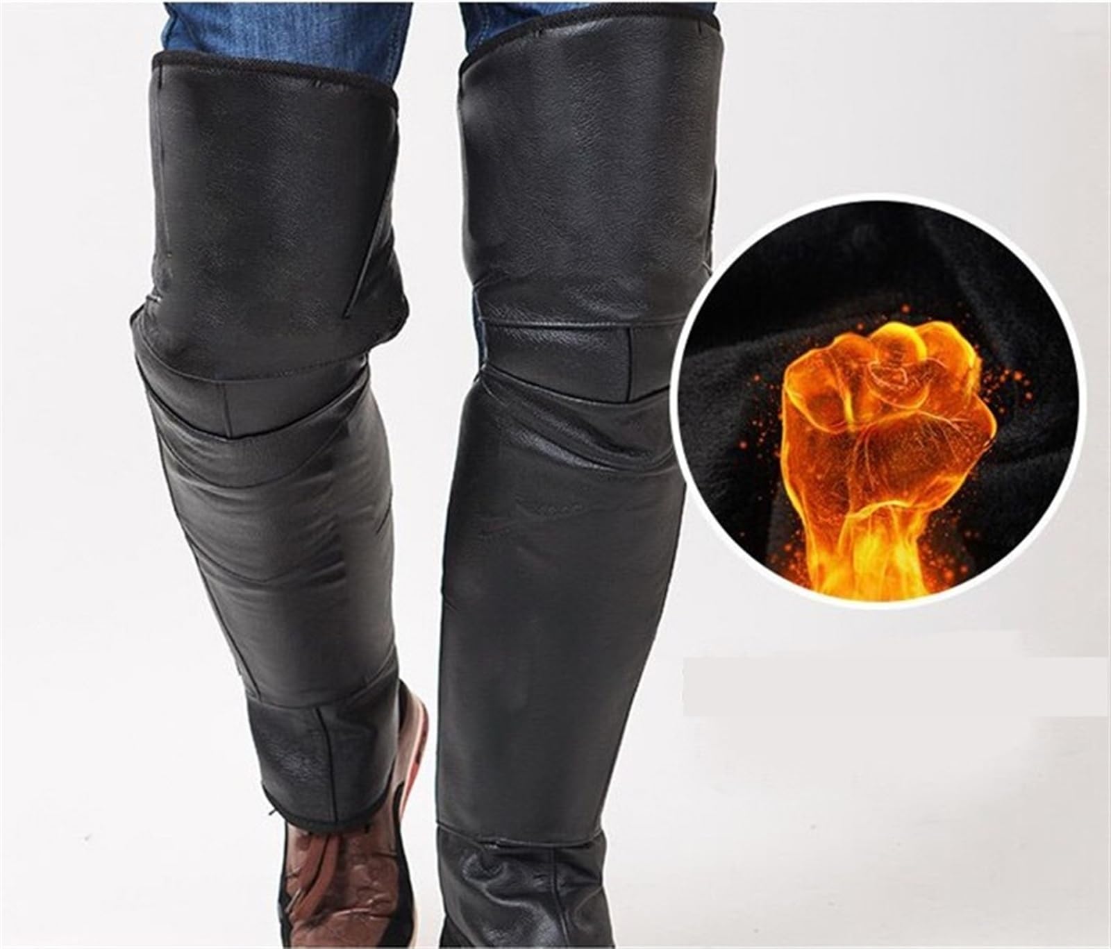 Scaldamuscoli per Moto Termico Ginocchiere lunghe in pelle di vitello Uso apto para moto impermeabili invernali Protezione para pattinaggio su ghiaccio calde antivento
