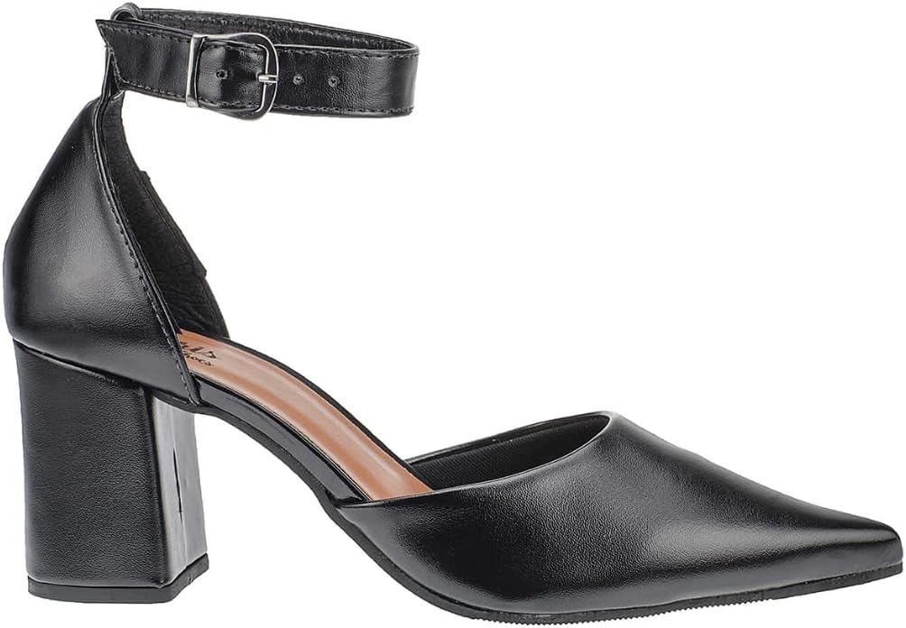 Sapato Scarpin Salto Alto Grosso Confortável Bico Fino Sandália Social Macia Lóris Shoes 3078