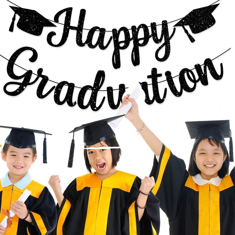 2026 Black Glitter Happy Graduation Banner Garlands Congrats Grads Graduation Banners for Celebrate Graduation Party Decoration Supplies, School Grad Party Decorations - Image 6