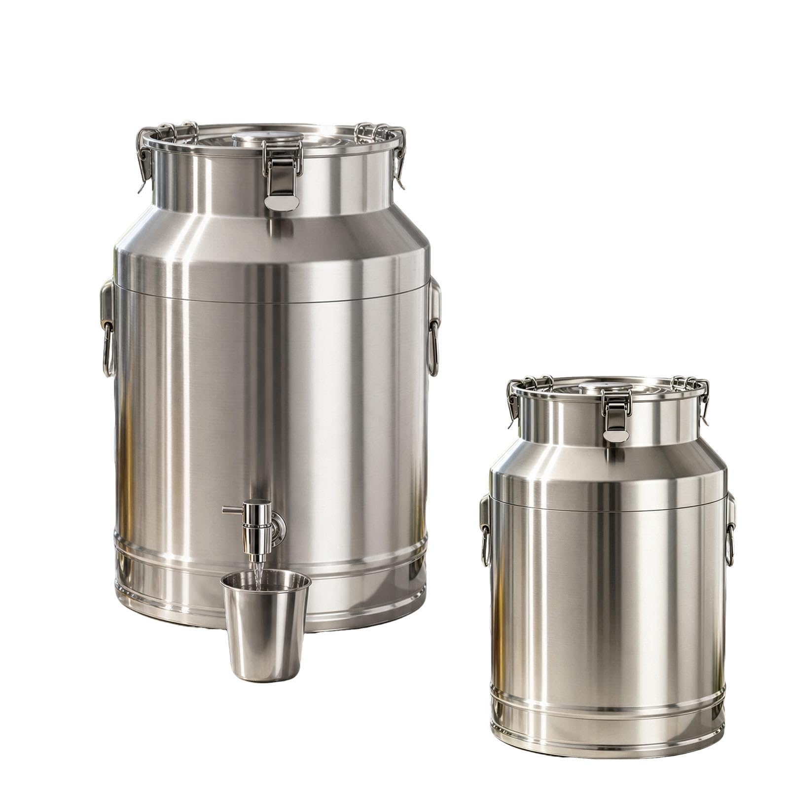 Pot à Lait INOX 5L 18L 35L 88L avec Couvercle Scellé, Seau Alimentaire en Acier Inoxydable Étanche pour Ferme et Cuisine, Bidon de Transport pour Lait, Miel et Céréales(No Spigot,24L/6.34Gal)