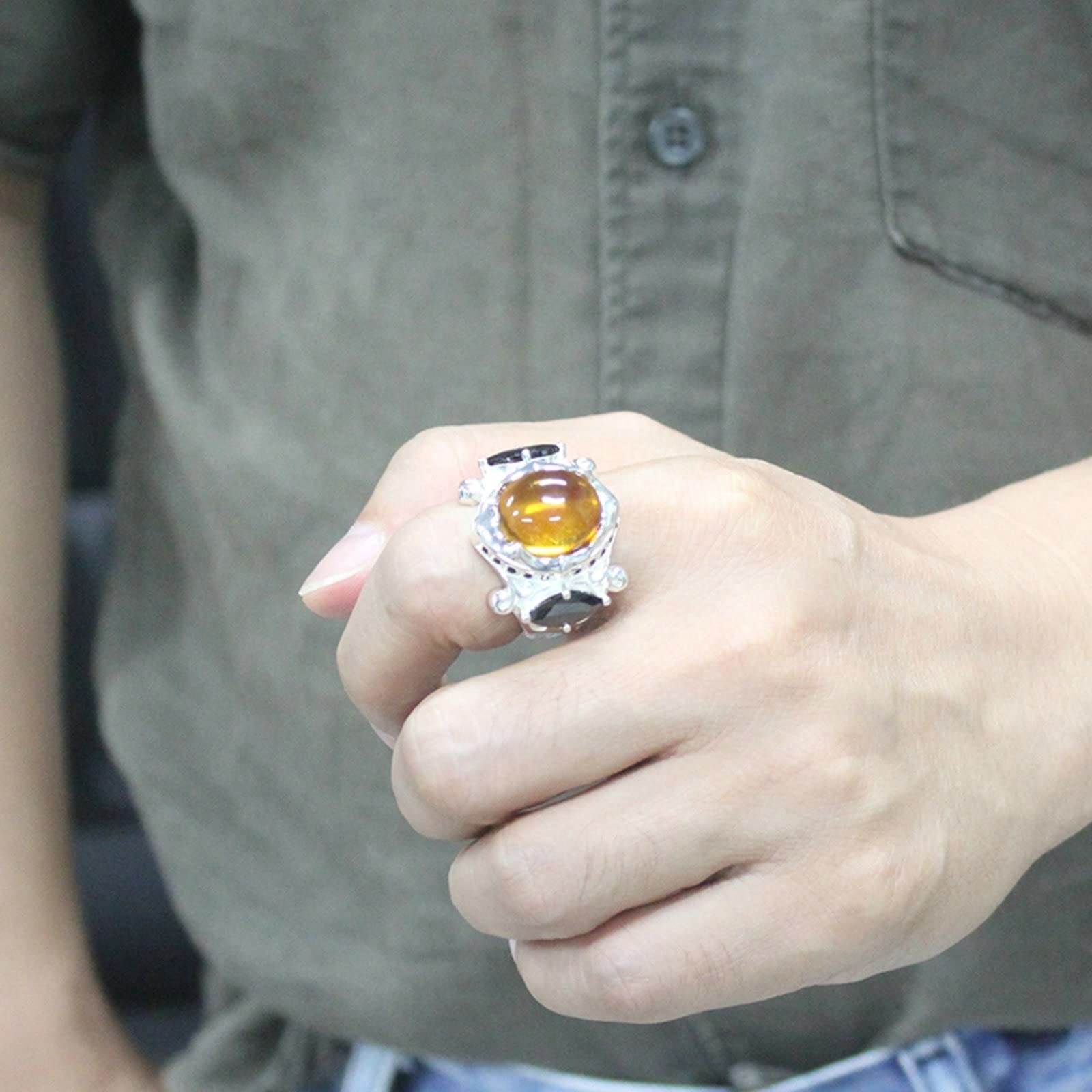 Anillo Hombre Piedra Negra, Alianzas de Boda Plata de Ley 925 Anillo Piedra con Zirconia Cúbica Plata con Caja