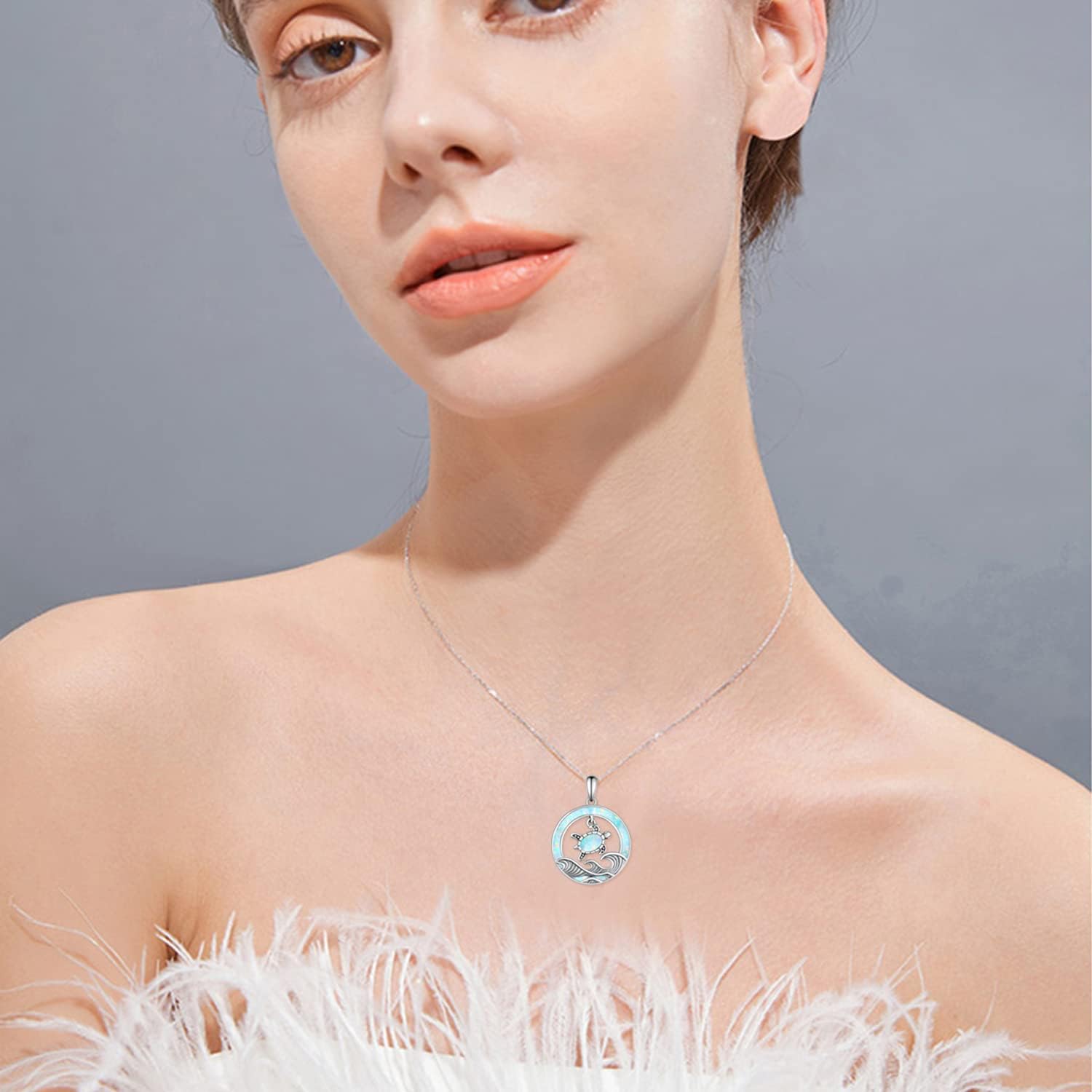 Opal Turtle Necklace for Women 925 Sterling Silver Ocean Wave and Cute Sea Turtle Pendant Heart Necklaces Birthday Holiday Beach Jewelry for Women - Image 2