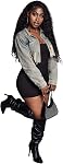 Floerns Women's Cropped Jean Jacket Casual Distressed Raw Hem Ripped Denim Coat W/Pocket