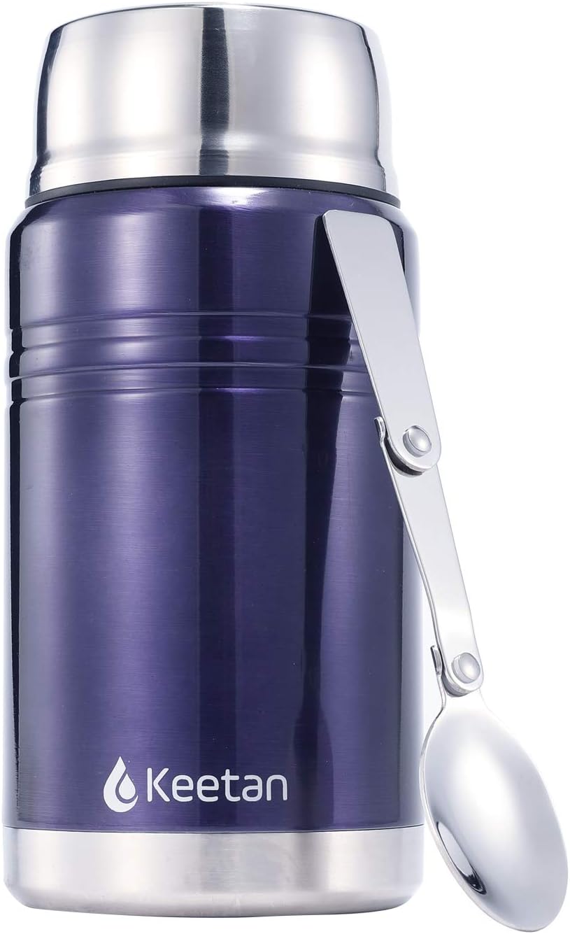 Keetan Vacuum Insulated Food Flasks BPA Free Stainless Steel Food Containers with Folding Spoon Lunch Box (Blue, 750 ml)