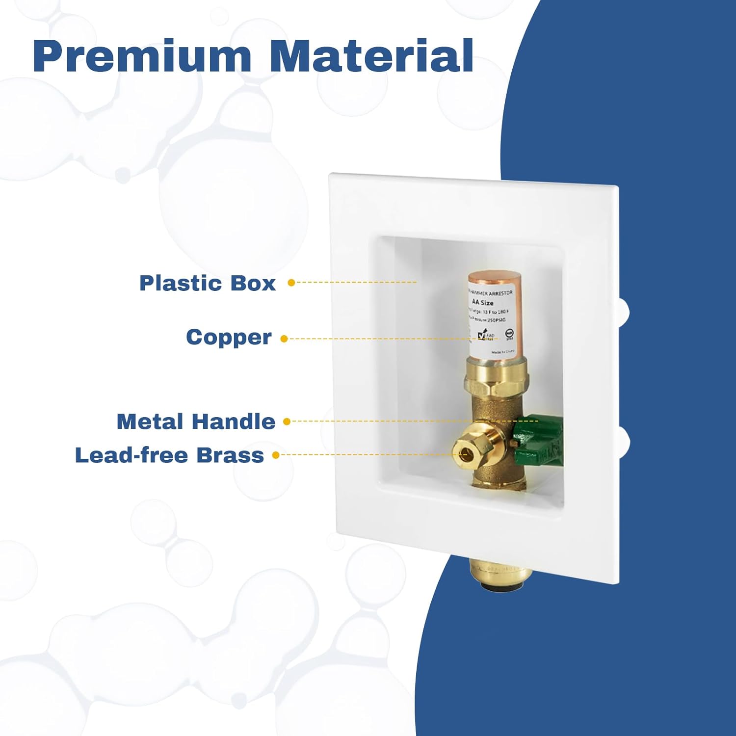 1-PACK GUOFIS Icemaker Outlet Box with 1/2" Push-fit Inlet Connect, Ice Maker Box with Pre-installed 1/4-Turn Ball Valve(Copper Hammer Arrestor)(IM010)